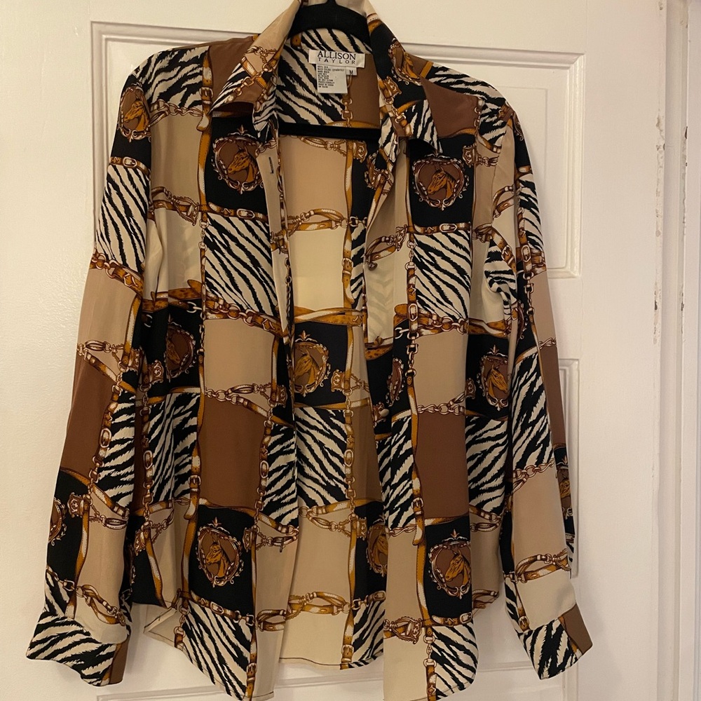 Vintage Allison Taylor Zebra and Chain Print Shirt